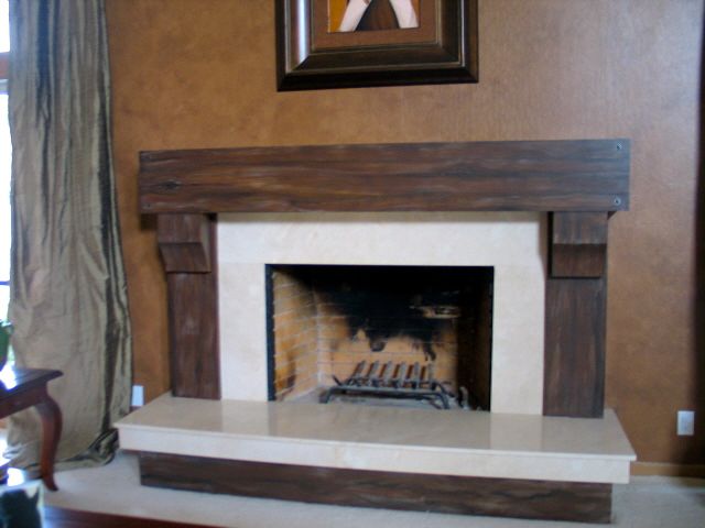 Faux Leather wall and Faux wood fireplace