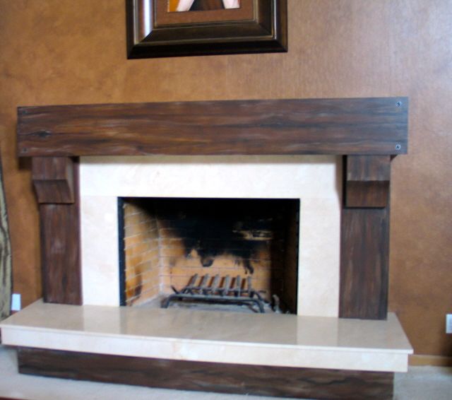 Faux Wood grain fireplace and Faux leather wall (2)