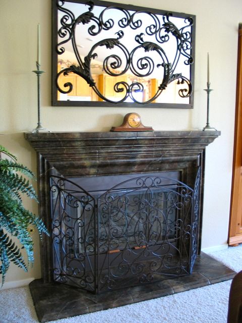 Dark Brown Faux Marble Fireplace
